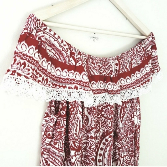 Umgee Off Shoulder Red & White Boho Maxi Dress - Picture 6 of 7